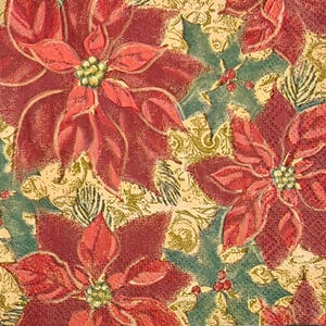 3 Servietten für Decoupage Getränke, rote Weihnachtssterne, ungefaltet 25cm x 25cm