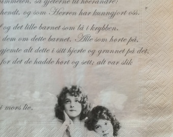 3 Decoupage-Servietten, Sagen Vintage Zwei Engel mit Vers, 33 cm x 33 cm ungefaltet