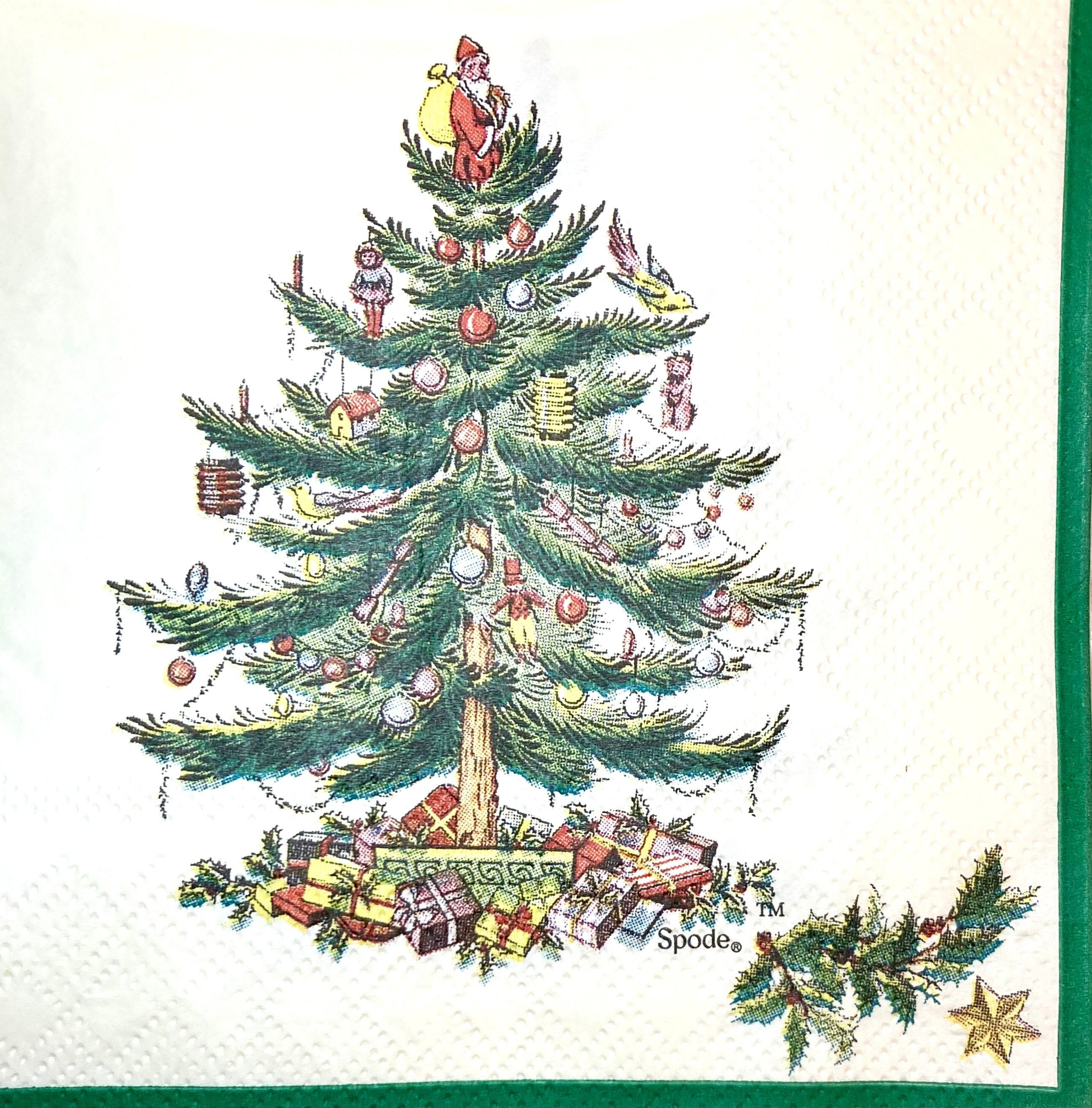 Vintage Spode Christmas Tree in a scalloped wreath red bow