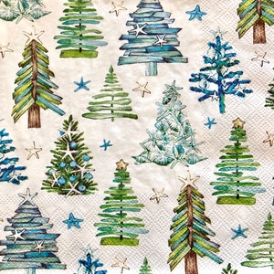 3 serviettes pour découpage, motifs sapin de Noël marins, 33 x 33 cm non plié
