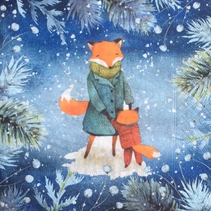 3 Serviettes de Noël découplage, Renards dansants, 13 » x 13 »