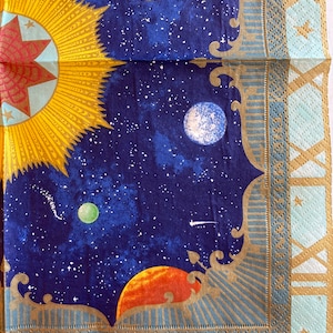 3 servetten decoupage, Caspari Millenium Galaxy Planet Stars Sky, 13 x 13 inch, uitgevouwen