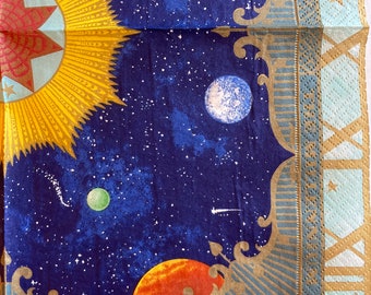 3 serwetki do decoupage'u, Caspari Millenium Galaxy Planet Stars Sky, 13" x 13" rozłożone