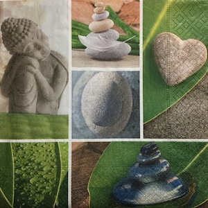 3 serviettes de découpage, Méditation Zen Garden Rock Heart, 13 » x13 » déplié
