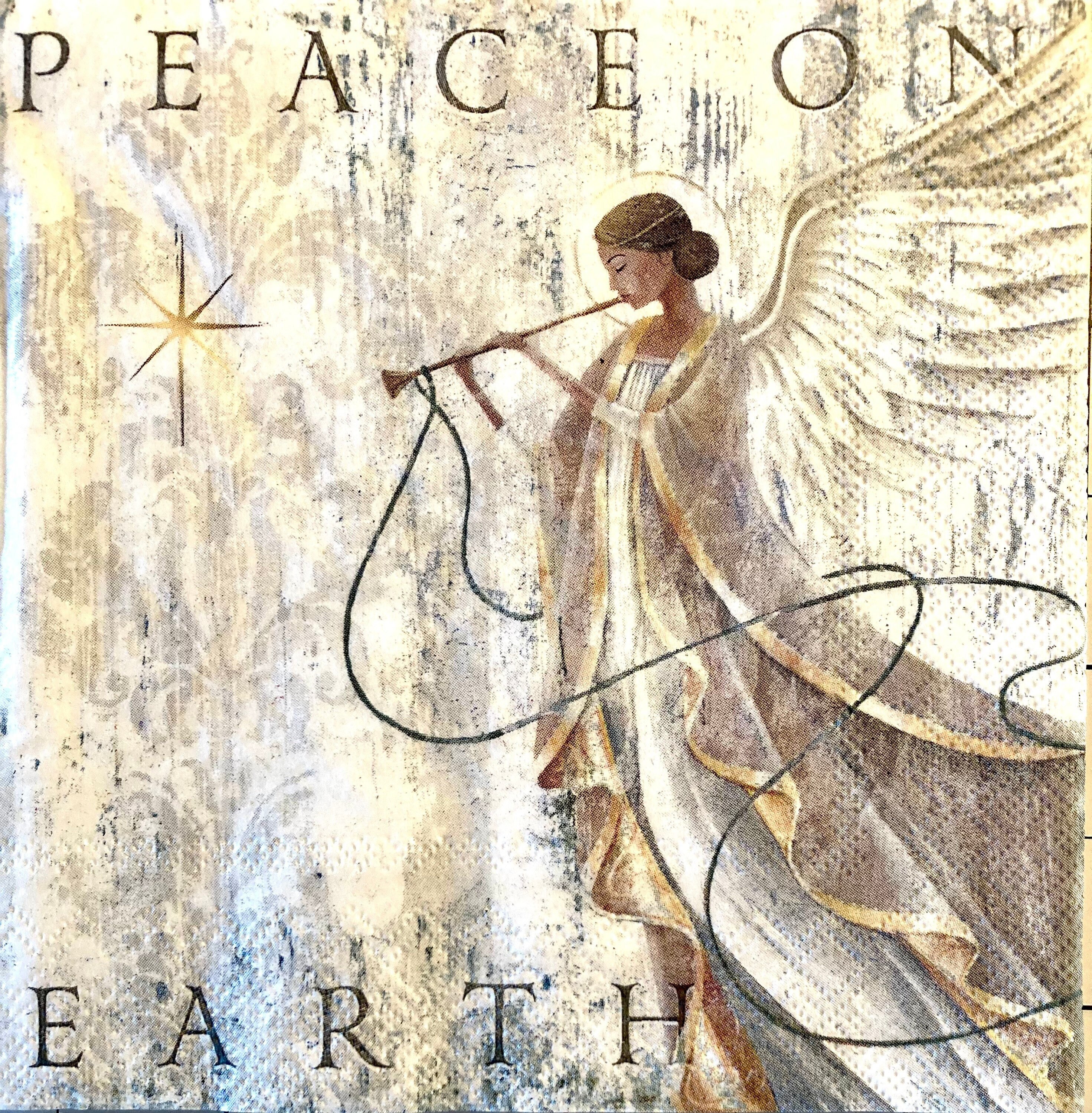 3 Decoupage Christmas Napkins, Silver Angel's Grace Peace on Earth, 13" x 13" unfolded