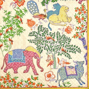 3 Servietten für Servietten in Serviettentechnik, Decoupage, Pierre Frey Le Jardin De Mysore, ungefaltet