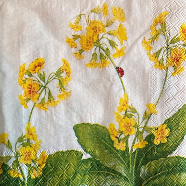 3 serviettes de boisson de découpage, coccinelle rouge à fleurs jaunes, 10 " x 10 " déplié