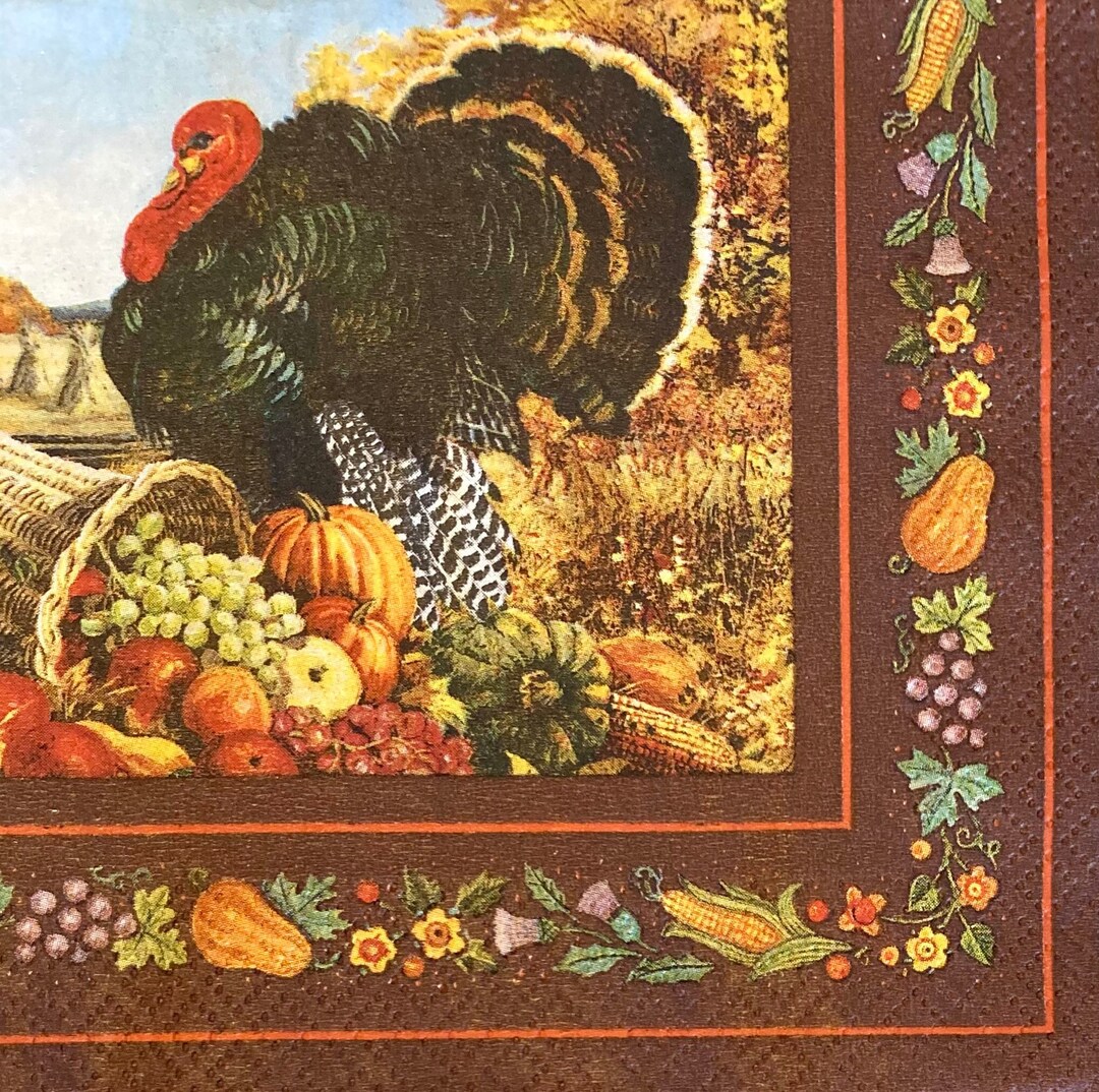 3 Decoupage Beverage Napkins Hallmark Thanksgiving Pastoral Etsy