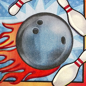 3 Servietten für Decoupage Getränke, Bowling Spiel, ungefaltet 25cm x 25cm
