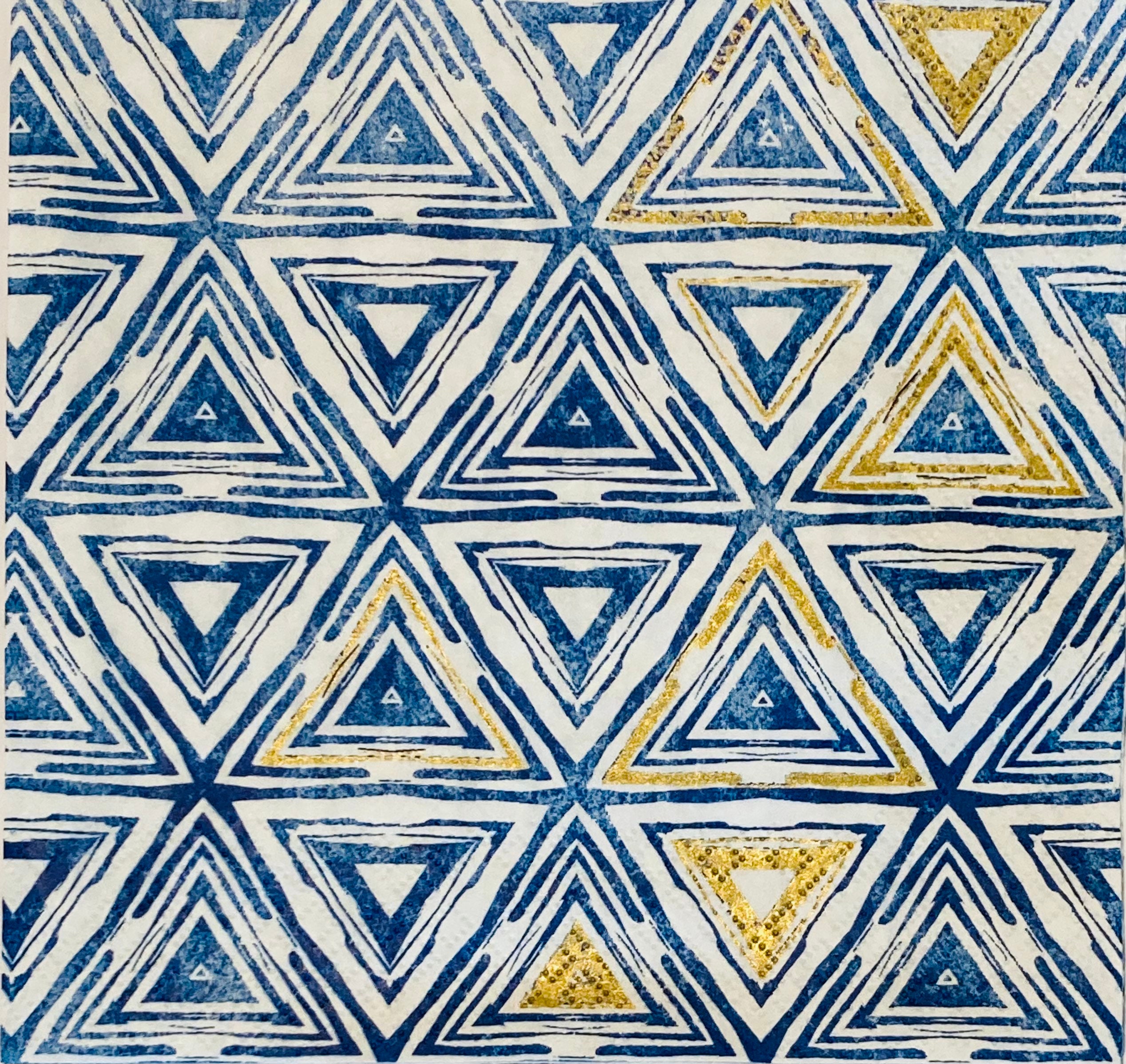 3 Decoupage Napkins, Triangles Blue Design, 13" x 13" unfolded