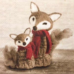 3 serviettes de vacances de découpage, marionnettes renard, 13 » x 13 » dépliées