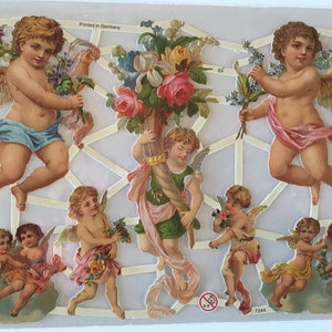 Ángeles grandes y pequeños Querubines Glanzbilder SCRAP RELIEFS (1 hoja) #7244 - Troqueles en relieve - Ernst Freihoff GmbH Made in Germany