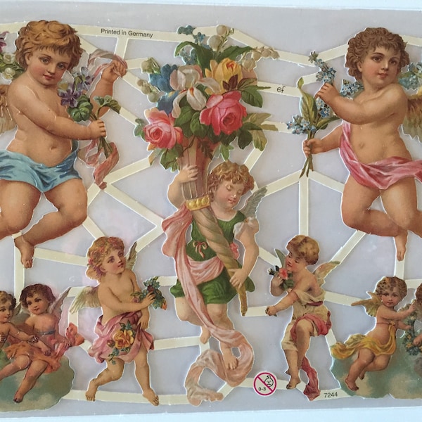 Big and Small Angels Cherubs Glanzbilder SCRAP RELIEFS (1 sheet) #7244 - Embossed Die Cuts - Ernst Freihoff GmbH Made in Germany