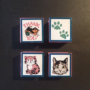 Conjunto de 4 carimbos pessoais vintage para troca de patas de gatos, carimbos de espuma de agradecimento, 1" x 1", 1993