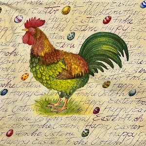 3 Decoupage Luncheon Servietten - Vintage Hahn Ostern Collage - 33 cm x 33 cm ungefaltet