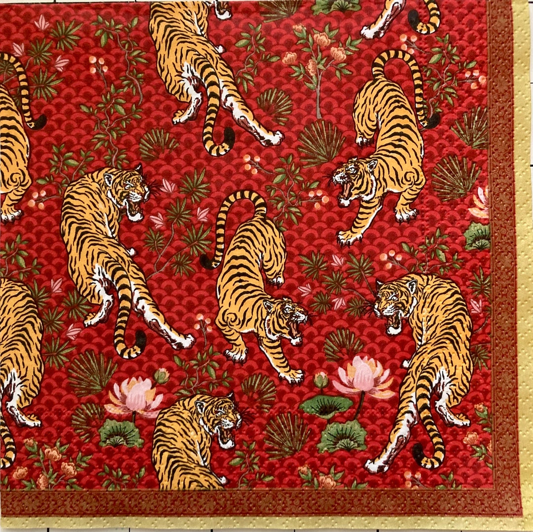 3 Decoupage Napkins Beautiful Bengal Tigers Red 13 X Etsy
