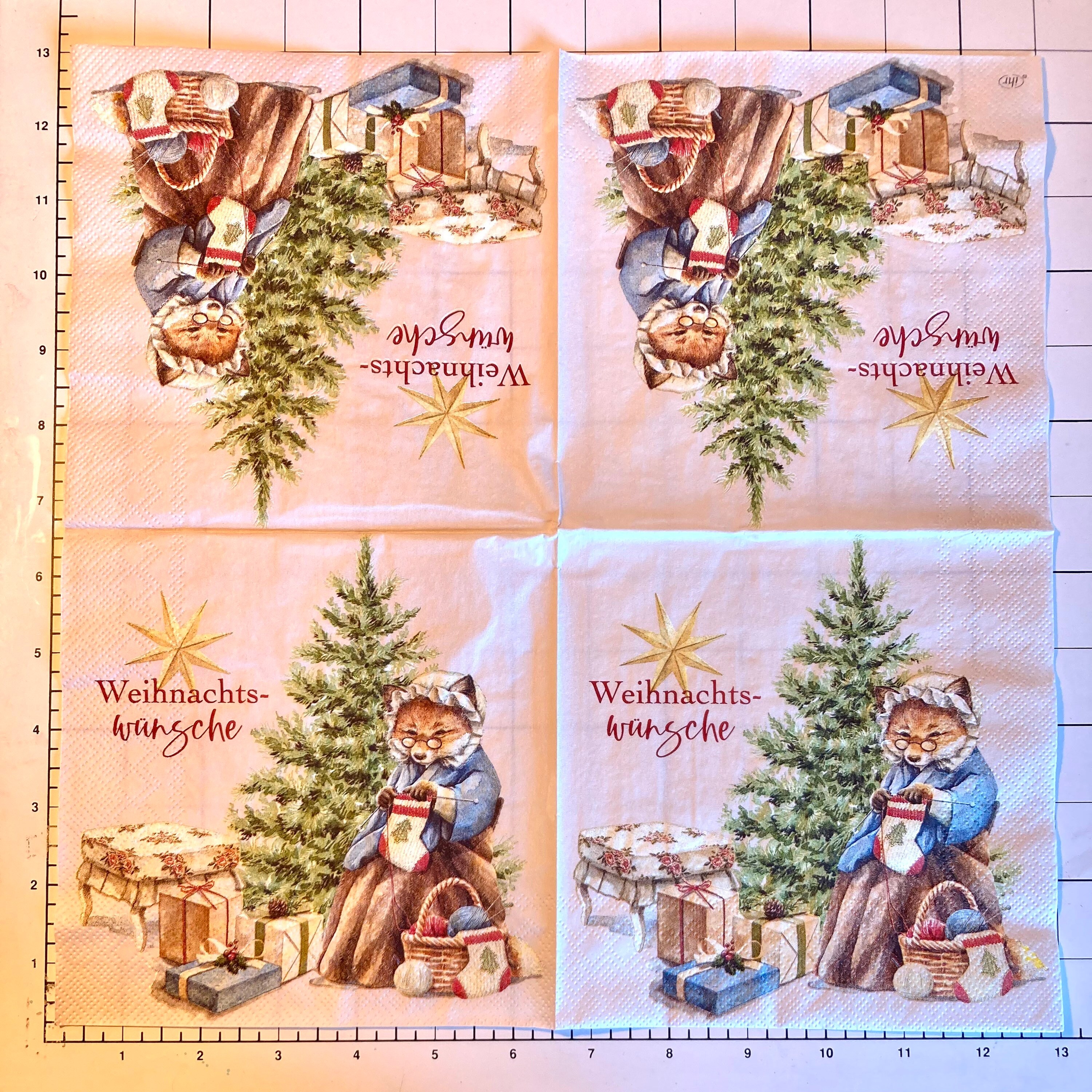 デコパージュナプキン3枚、Weihnachtwünsche Christmas Wishes Fox