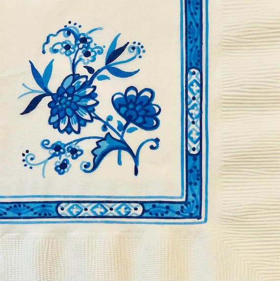 3 Vintage Servietten für Servietten, Serviettentechnik, Serviettentechnik, Blau Weiß