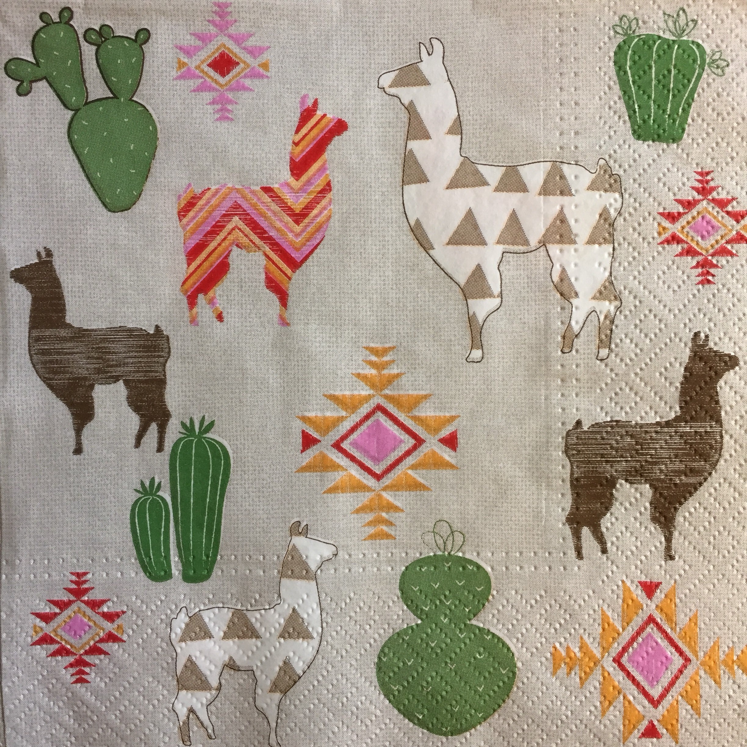 3 Decoupage Napkins - Llamas Designs Cactus 13" x 13" Unfolded