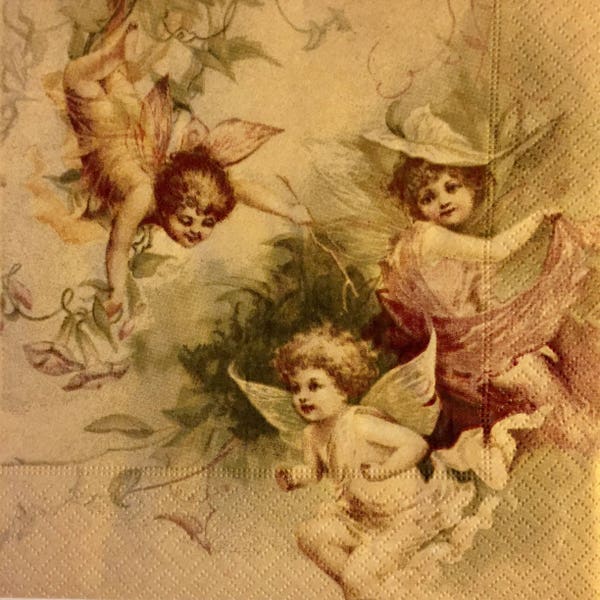 3 Decoupage Napkins, Sagen Vintage Angels Cherubs Painting 13" x 13" Unfolded