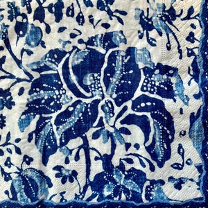 Caspari Cloth Dinner Napkins Set of 4 Block Print Leaves Blue