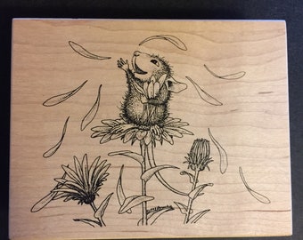Stampa Rosa Hausmaus Monica werfende Gänseblümchenblätter Stempel aus Holz, 1998, gebraucht