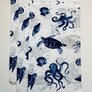 3 servilletas para decoupage para anfitrionas, vida marina bajo el mar, océano azul, 16" x 13" desplegadas
