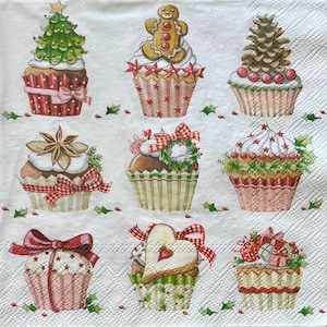 3 Decoupage-Servietten, 36 weihnachtlich dekorierte Cupcakes 33 x 33 cm ungefaltet