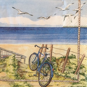 3 Servietten, Strandfahrrad 13" x 13" ungefaltet
