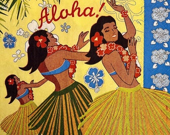 3 Decoupage Beverage Napkins, Happy Aloha Hawaii Dancing Hula Girls, 10" x 10" Unfolded