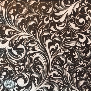 3 Decoupage Napkins, Black White Florentine Swirls, 13" x 13" unfolded