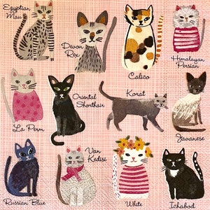 3 servilletas de decoupage, dibujo colorido de gatos geniales, 13" x 13" desplegadas