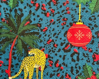 3 serviettes de table à servir, décoration de Noël à pois léopard 33 x 33 cm déplié