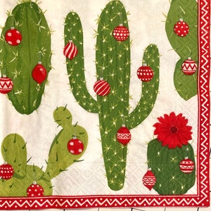 3 serviettes de table, joyeux cactus de Noël, 13 » x 13 » déplié