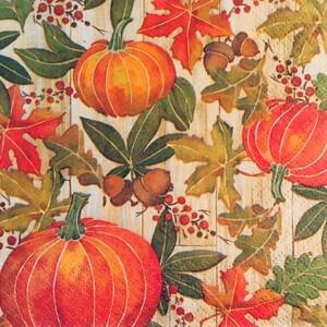 3 tovaglioli per bevande Decoupage, zucche autunnali Woodgrain, 10 "x 10" aperto