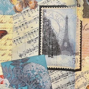 3 serviettes de table pour hôtesse, collage romantique parisien français, 33 x 40 cm non plié