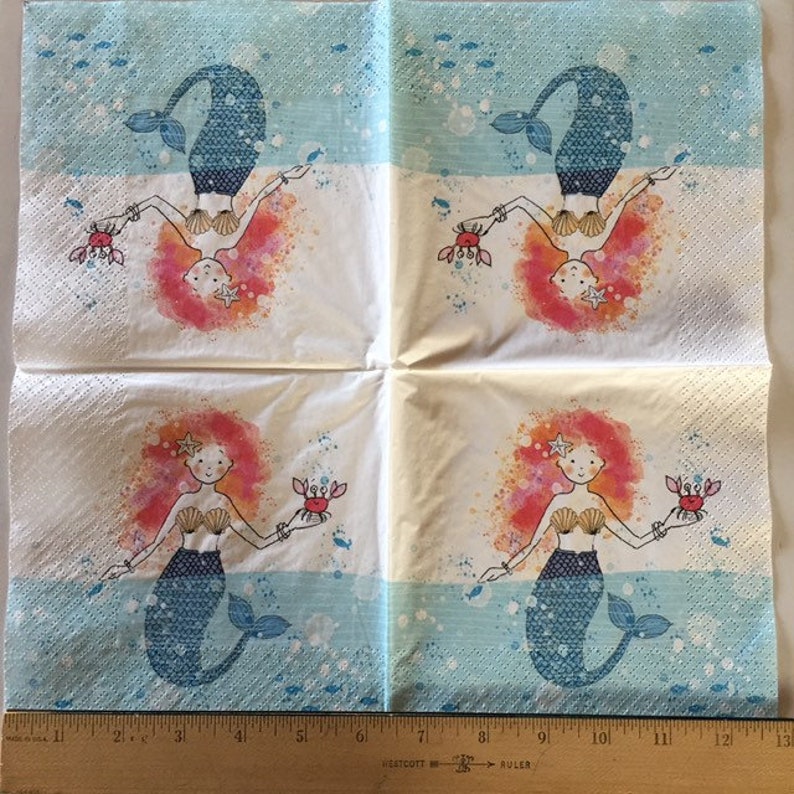 3 Decoupage Napkins Mermaid Friends 13 x 13 Etsy