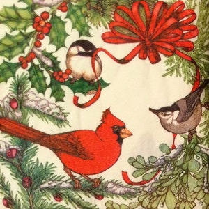 3 Decoupage Napkins, Cardinal Chickadee Birds in Holly, 13&quot; x 13&quot; Unfolded