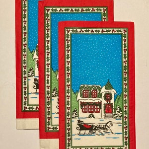 3 zabytkowe serwetki hostessy decoupage, jedna śnieżna scena bożonarodzeniowa 17" x 12" rozłożone