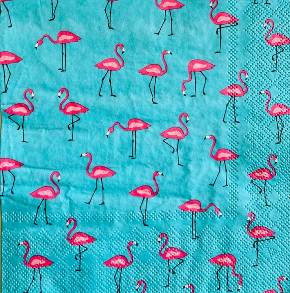 3 Decoupage Napkins Pink Flamingos Blue 13x13 Etsy