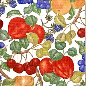 3 guardanapos de decupagem, frutas, cerejas, maçãs, bagas, 13" x 13" desdobrados