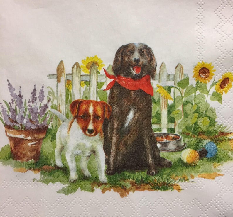 3 Decoupage Napkins Dogs in Garden 13 X 13 Etsy UK