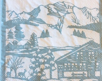 3 Servietten, Winter Berghütte, 13 "x 13" entfaltet