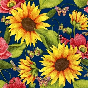 3 Decoupage Beverage Napkins, Soleil Sunflowers Blue 10&quot; x 10&quot; unfolded