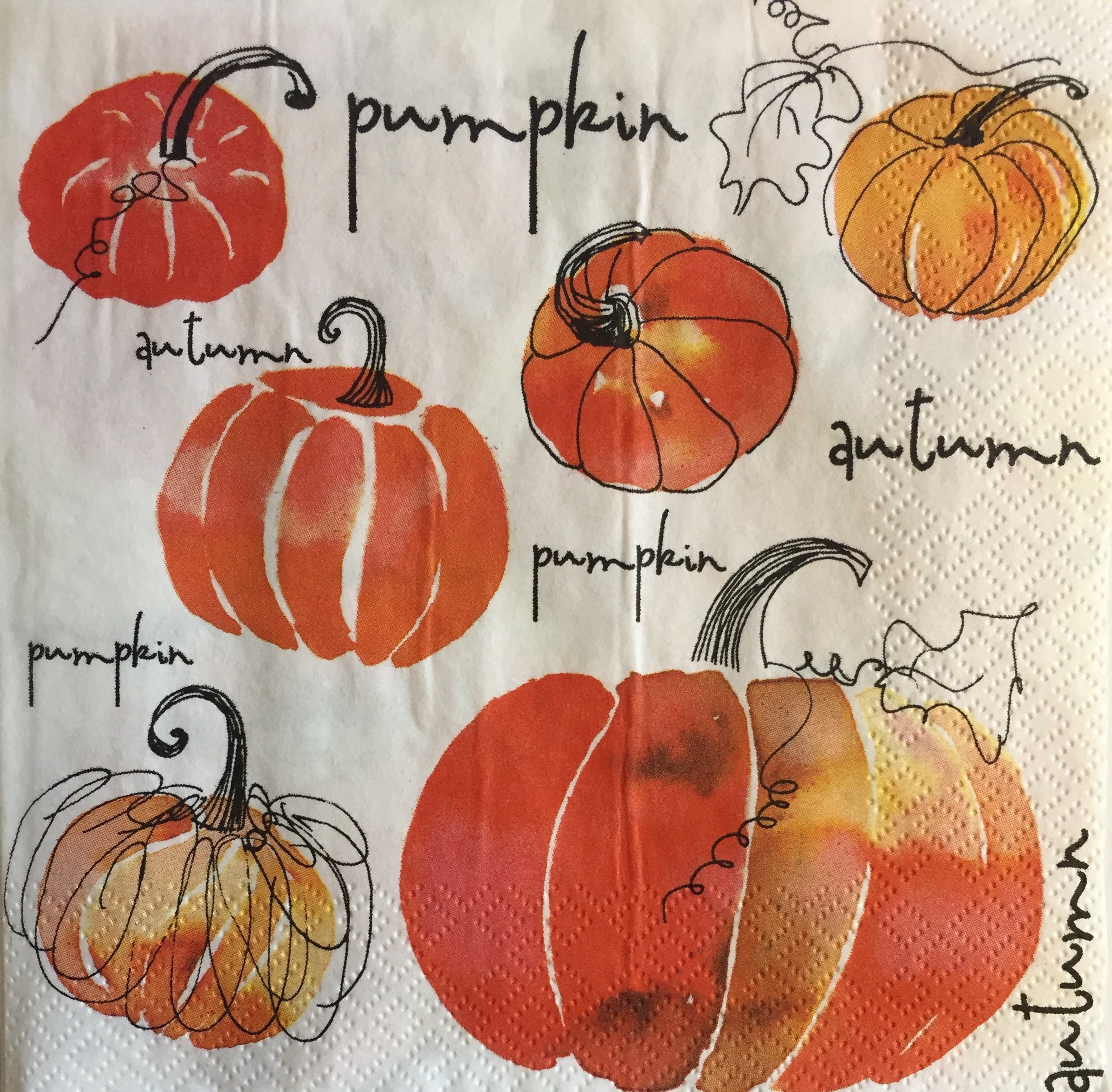 3 Decoupage Napkins Watercolor Autumn Orange Pumpkins - Etsy