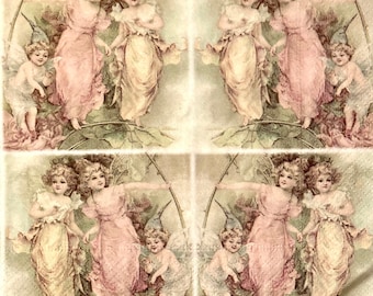 3 serwetki do decoupage'u, Sagen Vintage 16 obrazów aniołów wróżek, 13" x 13" po rozłożeniu