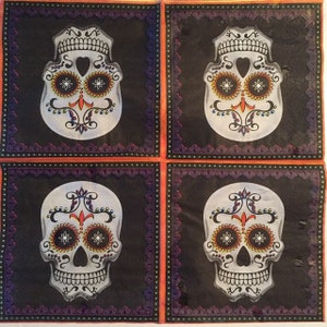 3 Decoupage Beverage Napkins Día De Los Muertos Day of the Dead Calavera Sugar Skull Black, 10 x 10 image 2