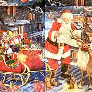 3 Decoupage Weihnachtsservietten, Weihnachtsmann mit Rentier auf dem Dach, 13" x 13" aufgeklappt