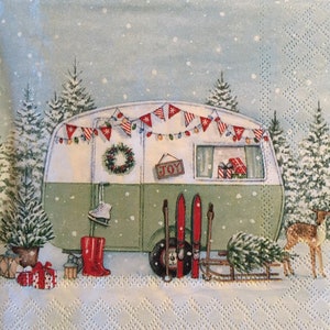 3 serviettes de découpage - Vacances Vacances d’hiver Camping-car 13"x13 » déplié