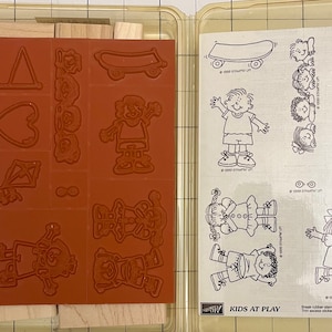セット 9 新品 ボックス入り ヴィンテージ Stampin' Up Kids at Play スケートボード ローラースケート ゴム製木製スタンプ、1999 年